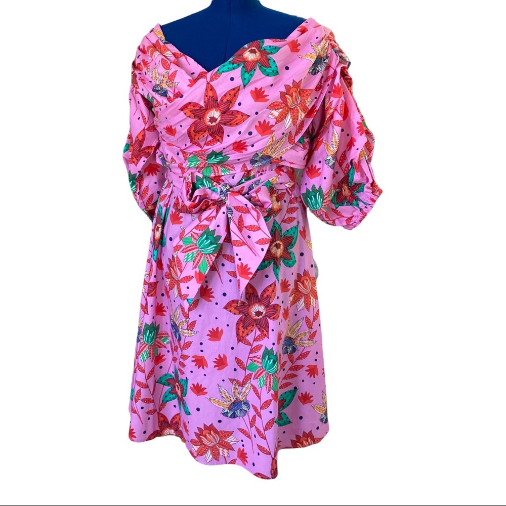 Pink Floral Off-Shoulder Tie-Waist Dress - Picture 5 of 16